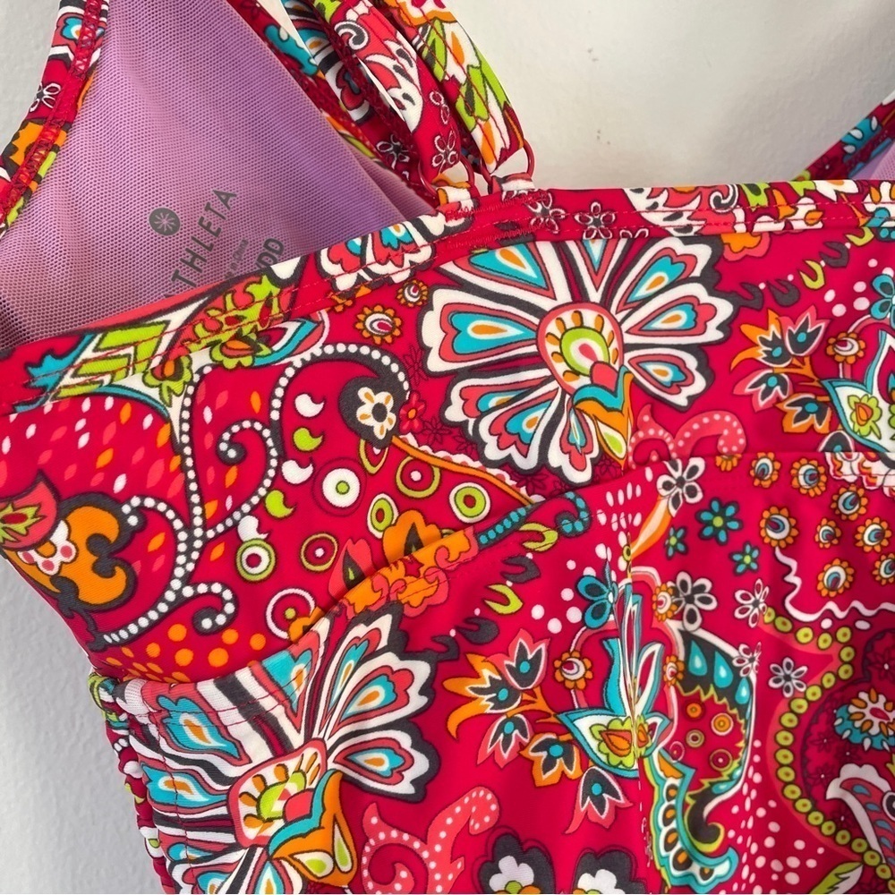 Athleta Tankini Montego Red Paisley Swimsuit Bikini Top side shirring 34 D/DD - Picture 8 of 9